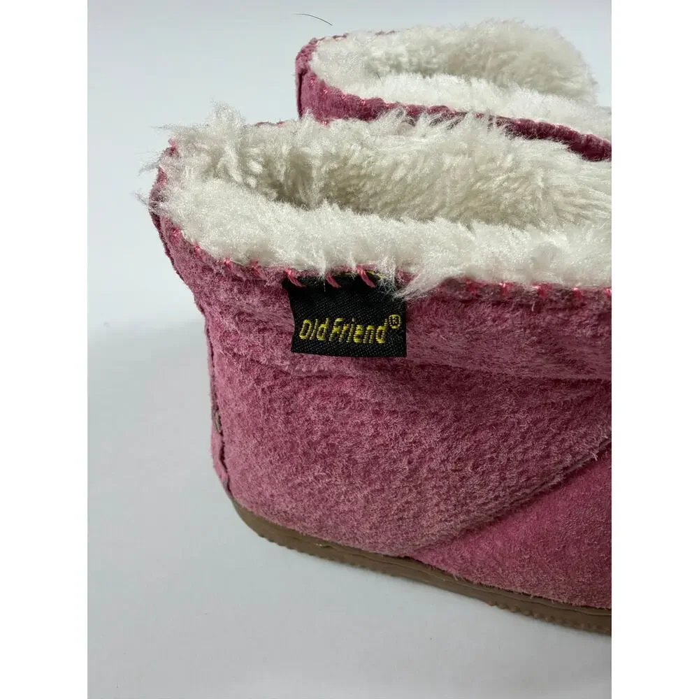 Old Friend Kids Hot Pink Bootee Leather Fleece Slipper Boots Size 7 toddler